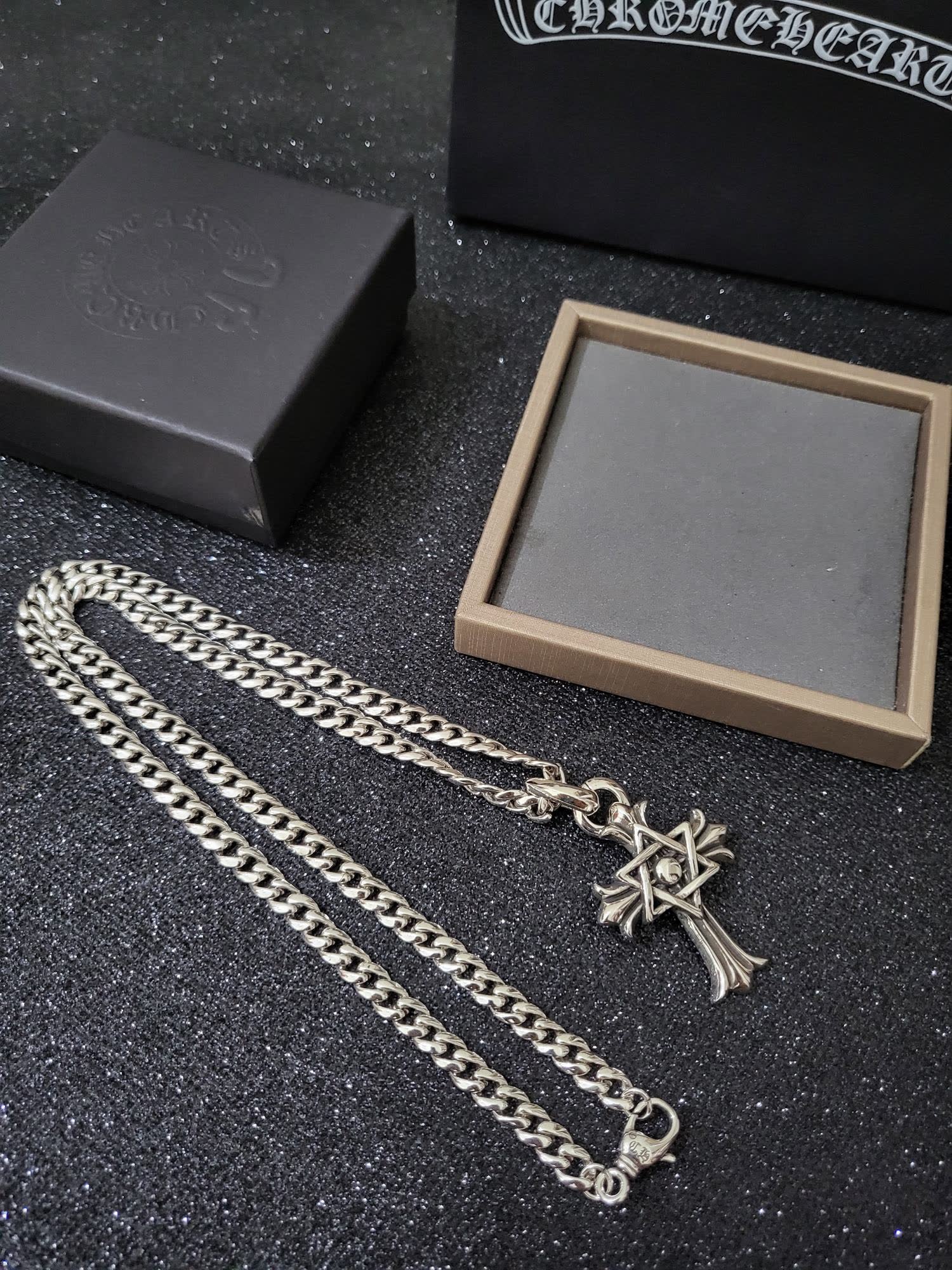 Chrome Hearts Silver Cross Pendant with Star of David